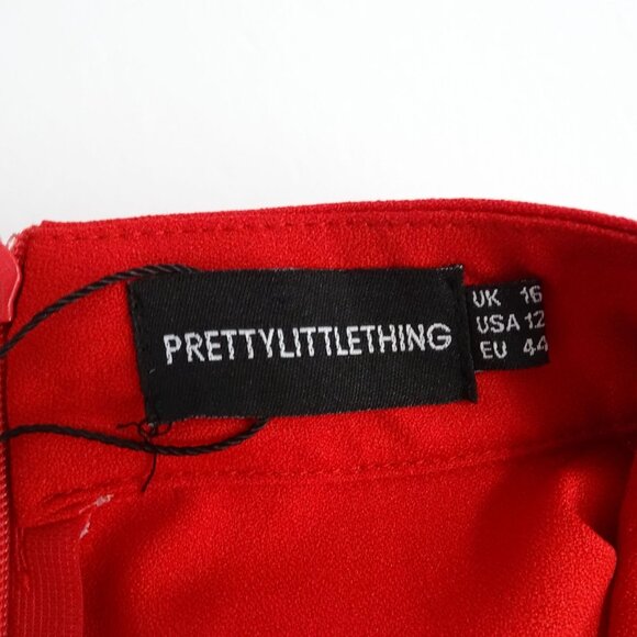 Pretty Little Thing Red Short Sleeve Tiered Skater Dress Women Size 16 NEW - Picture 6 of 12